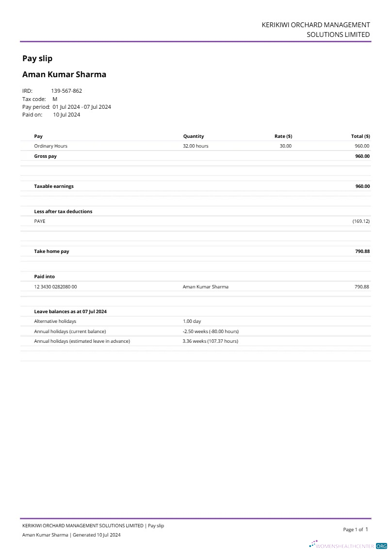 Download Kerikiwi Orchard Management Solutions payslip template in Word and PDF formats.pdf, 1 Photoshop template